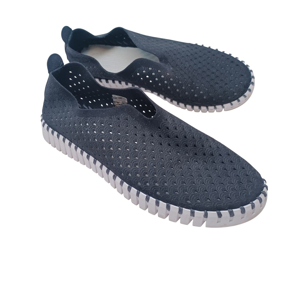 Ilse Jacobsen Tulip 139 Black Perforated‎ Slip On Loafers Flats Womens 40 or 9.5